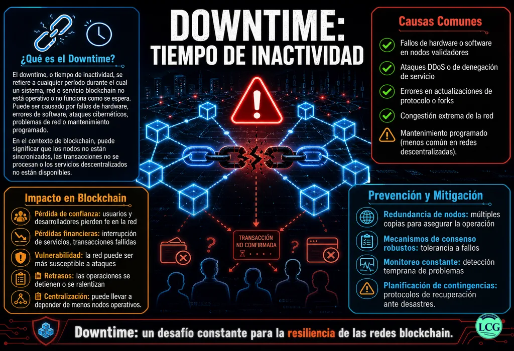 Infograf&iacute;a explicativa sobre Downtime en blockchain y crypto