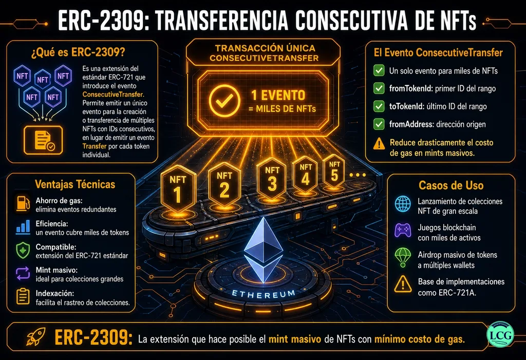 Infograf&iacute;a explicativa sobre Erc 2309 en blockchain y crypto