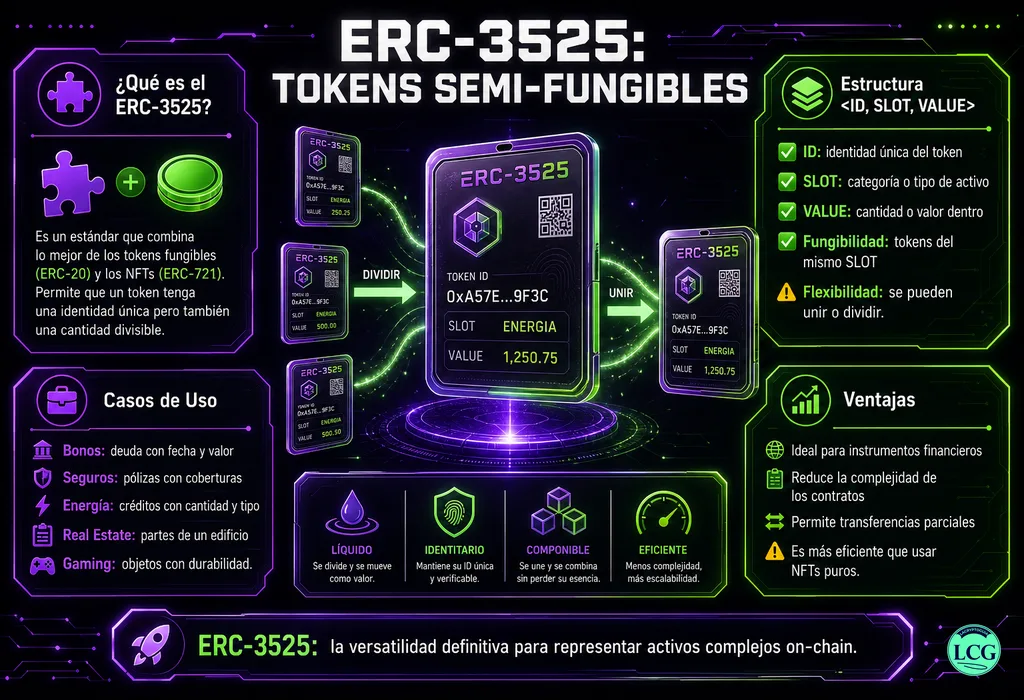 Infograf&iacute;a explicativa sobre Erc 3525 en blockchain y crypto