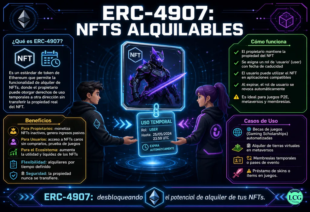 Infograf&iacute;a explicativa sobre Erc 4907 en blockchain y crypto