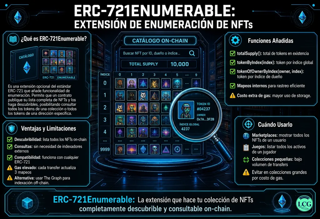 Infograf&iacute;a explicativa sobre Erc 721Enumerable en blockchain y crypto