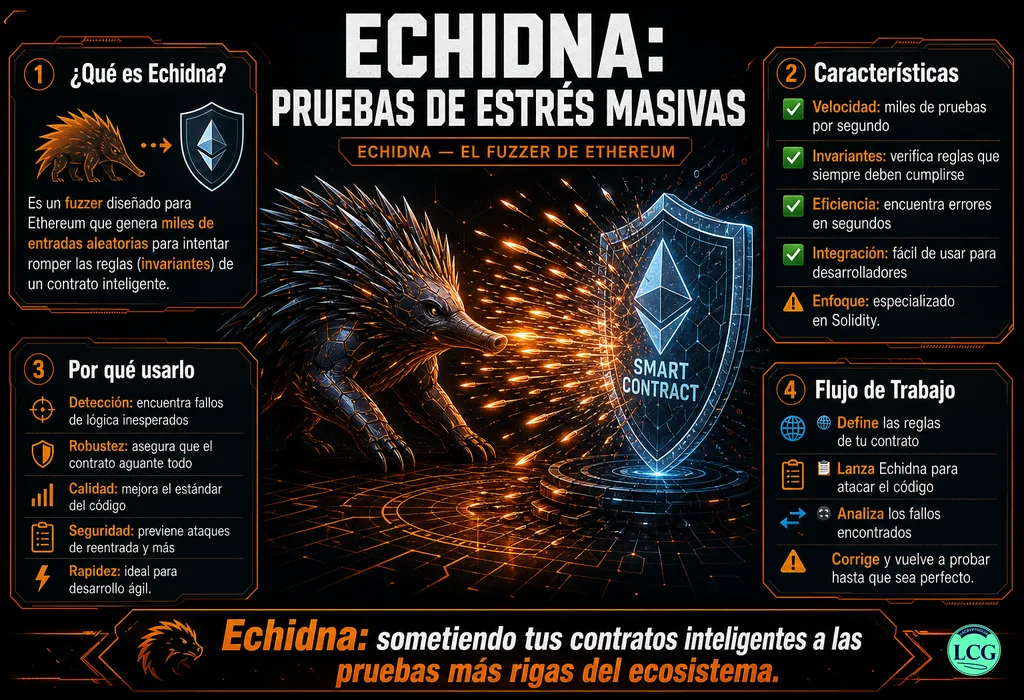 Infograf&iacute;a explicativa sobre Echidna en blockchain y crypto