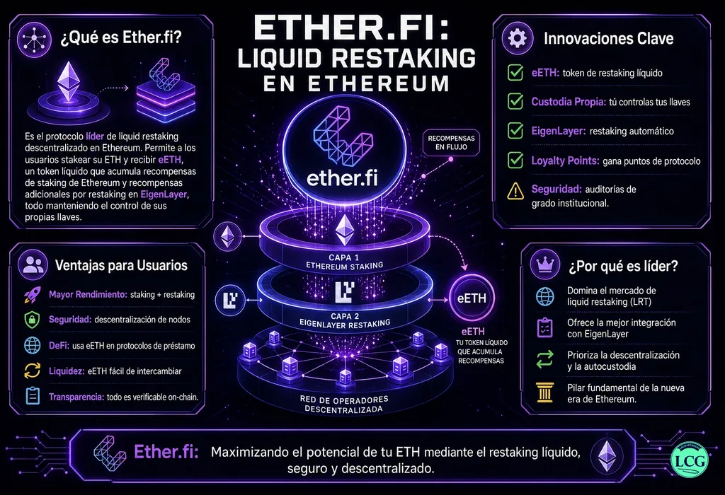 Infograf&iacute;a explicativa sobre Ether.Fi en blockchain y crypto