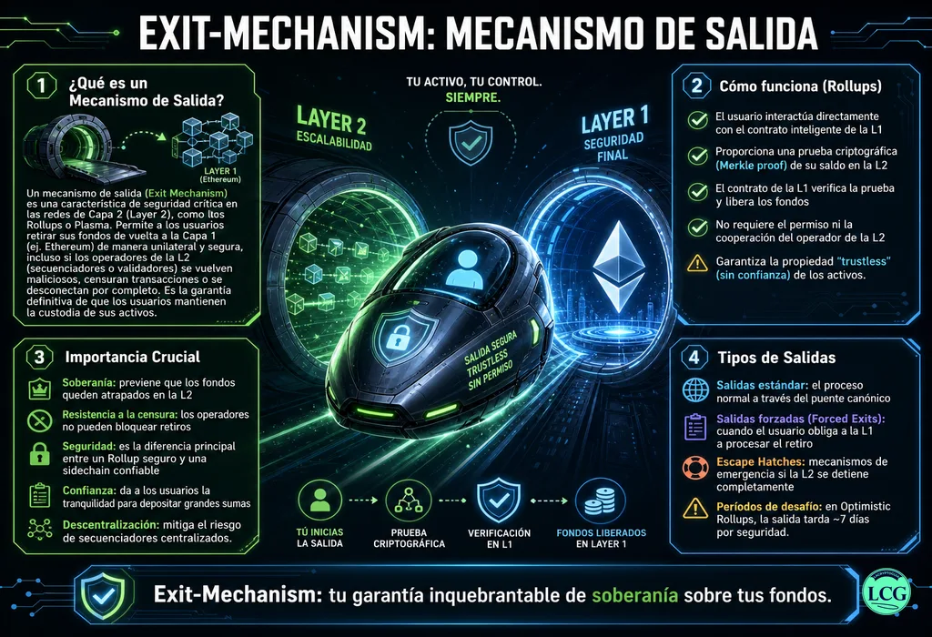 Infograf&iacute;a explicativa sobre Exit Mechanism en blockchain y crypto