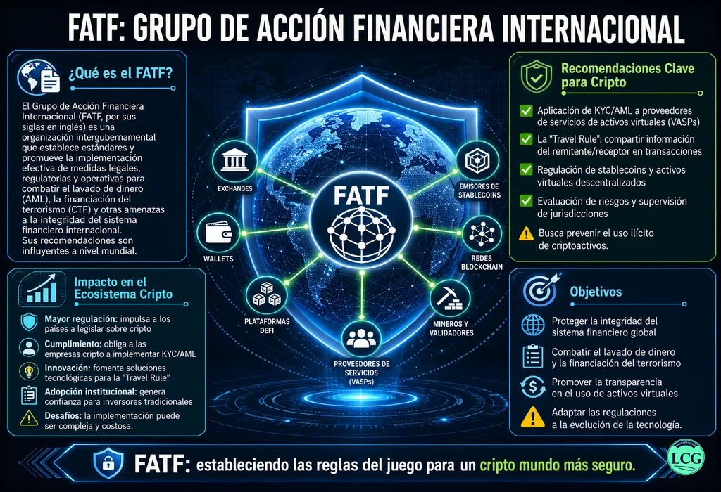 Infograf&iacute;a explicativa sobre Fatf en blockchain y crypto