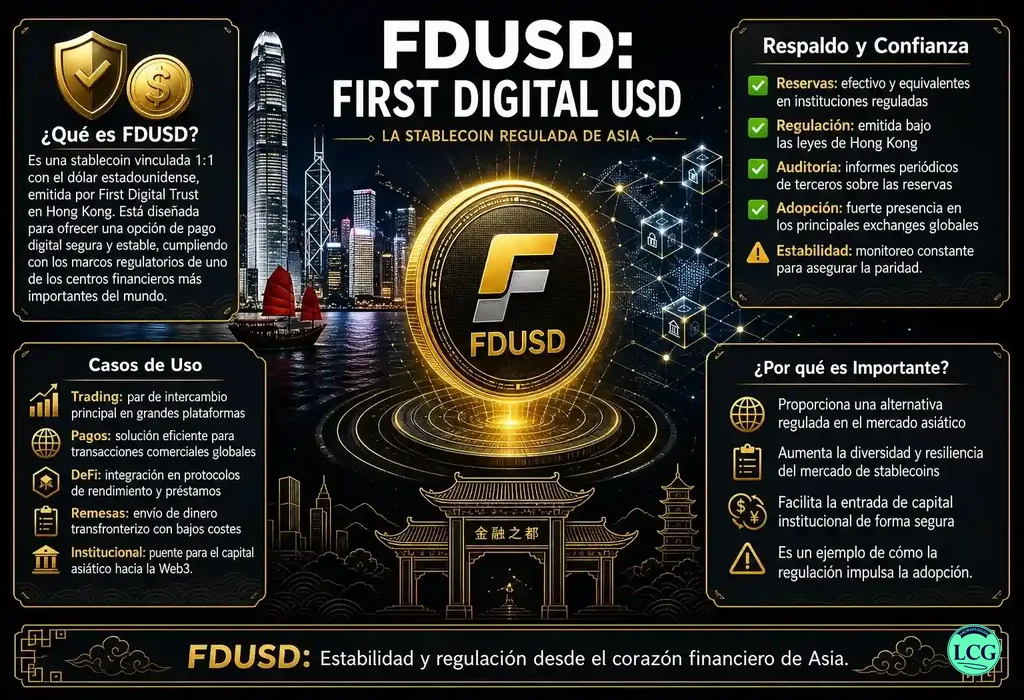 Infografía explicativa sobre Fdusd en blockchain y crypto