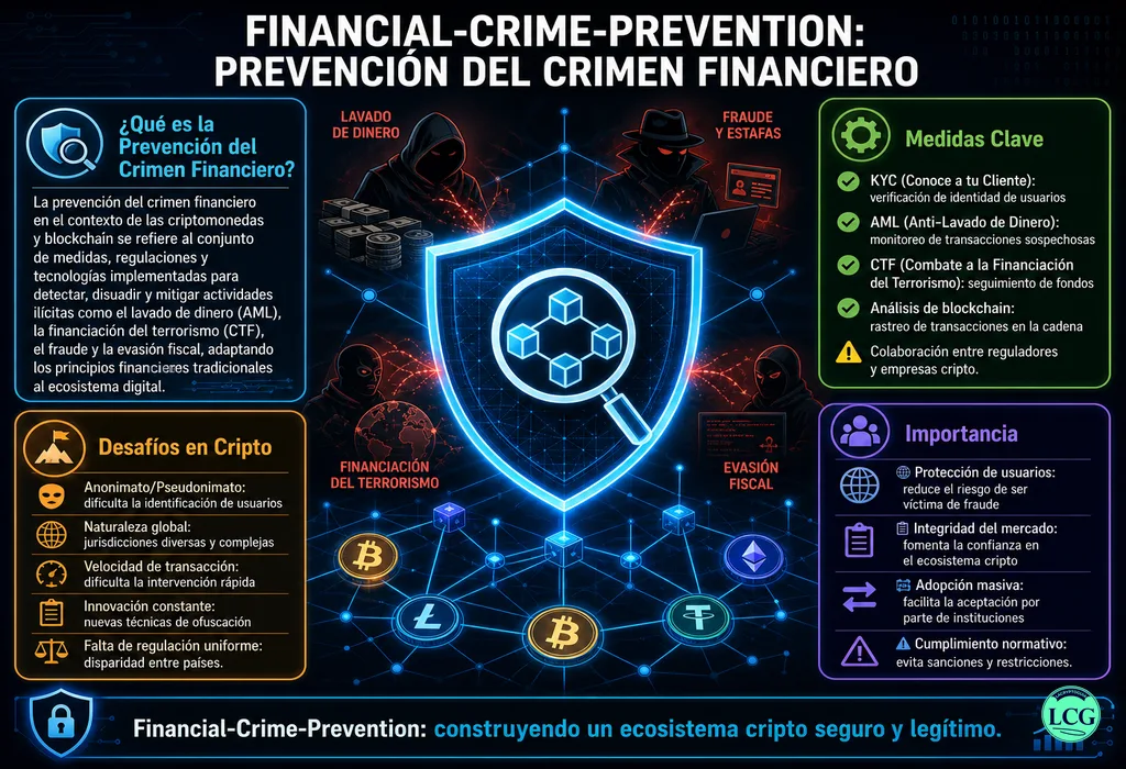 Infograf&iacute;a explicativa sobre Financial Crime Prevention en blockchain y crypto