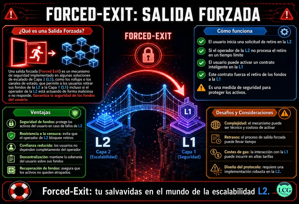 Infograf&iacute;a explicativa sobre Forced Exit en blockchain y crypto