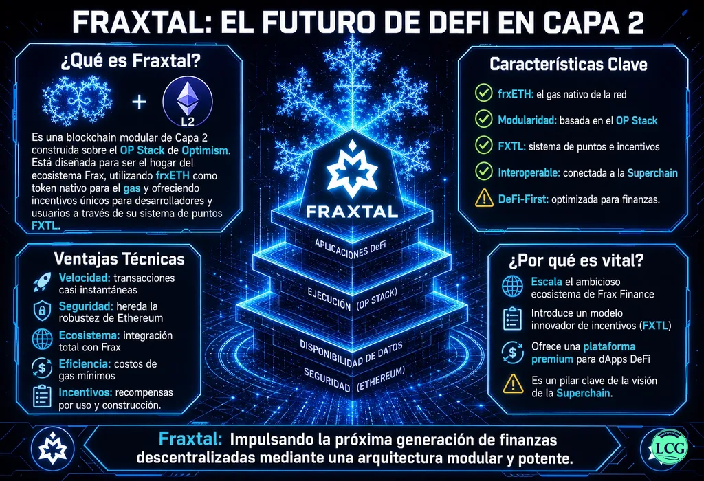 Infograf&iacute;a explicativa sobre Fraxtal en blockchain y crypto