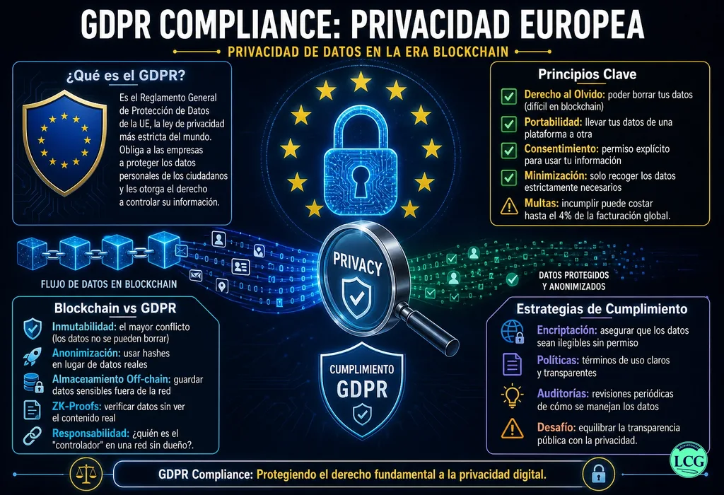Infograf&iacute;a explicativa sobre Gdpr Compliance en blockchain y crypto