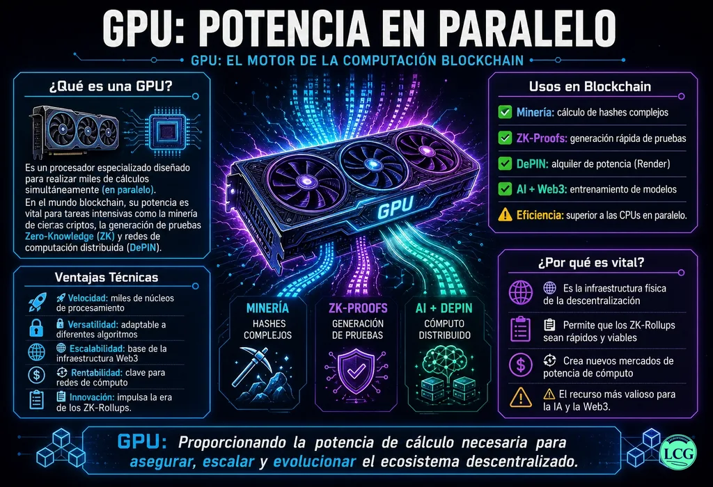 Infograf&iacute;a explicativa sobre Gpu en blockchain y crypto