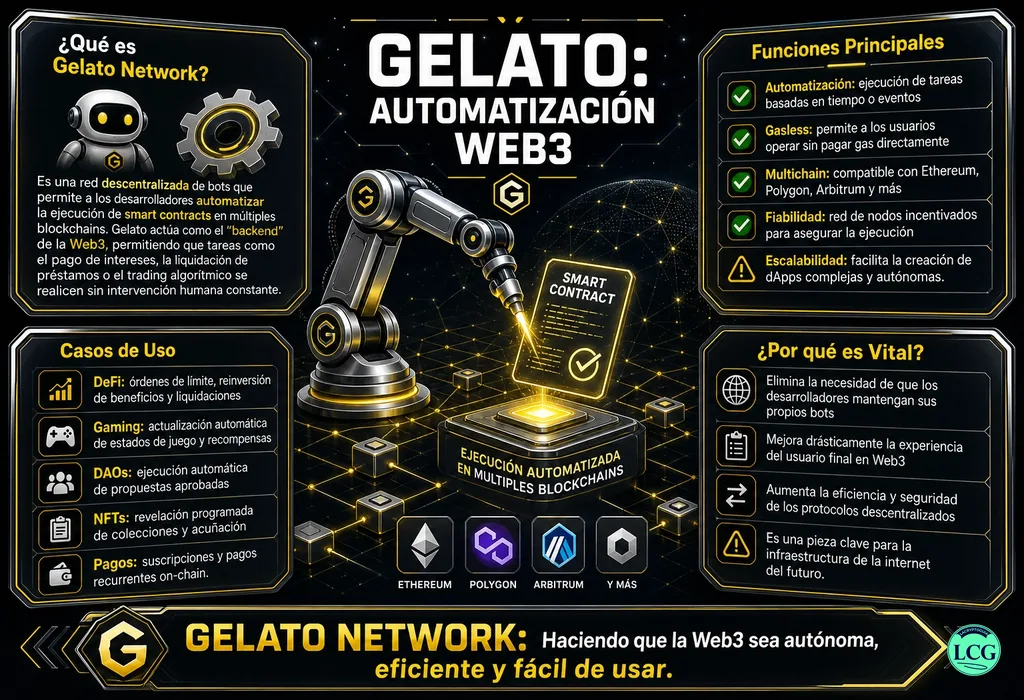 Infograf&iacute;a explicativa sobre Gelato Network en blockchain y crypto