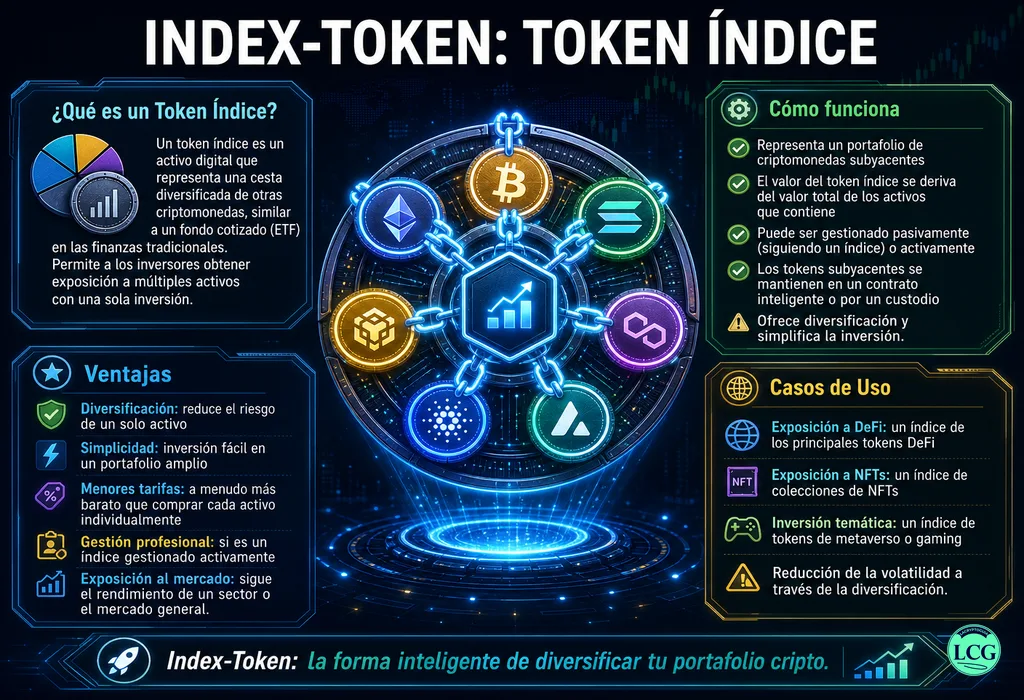 Infograf&iacute;a explicativa sobre Index Token en blockchain y crypto
