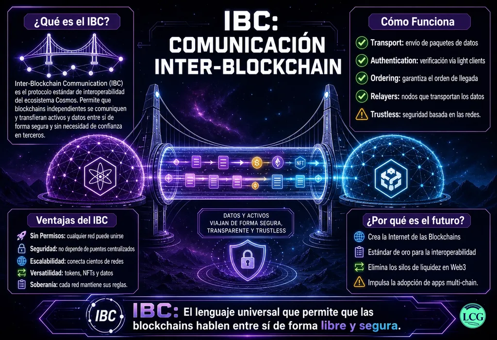 Infograf&iacute;a explicativa sobre Inter Blockchain Communication (Ibc) en blockchain y crypto