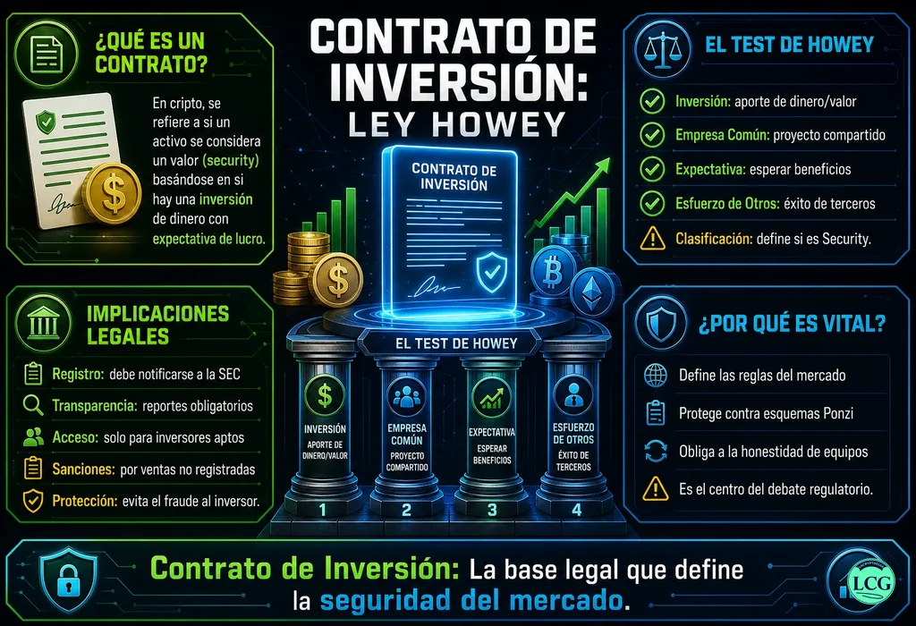 Infograf&iacute;a explicativa sobre Investment Contract en blockchain y crypto