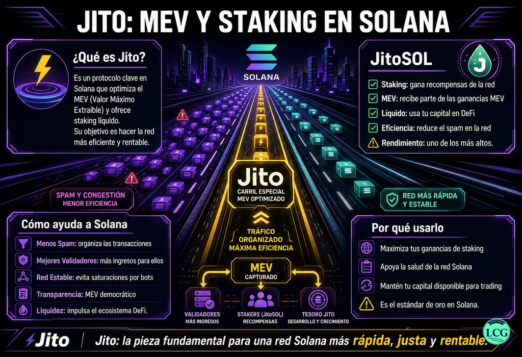 Infograf&iacute;a explicativa sobre Jito en blockchain y crypto