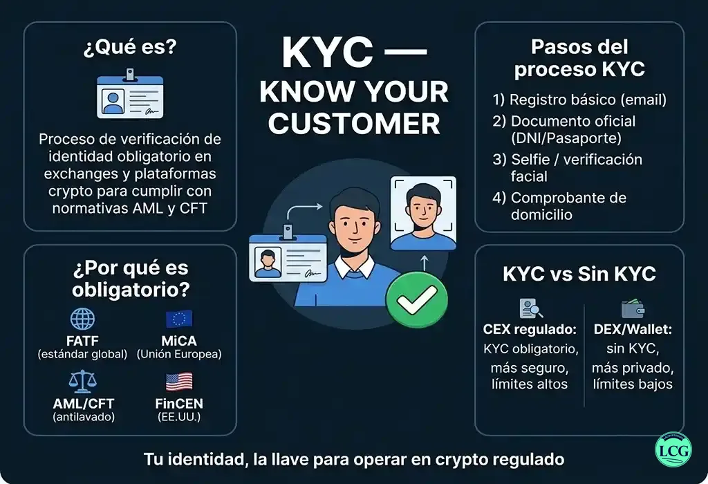 Infograf&iacute;a explicativa sobre Kyc en blockchain y crypto