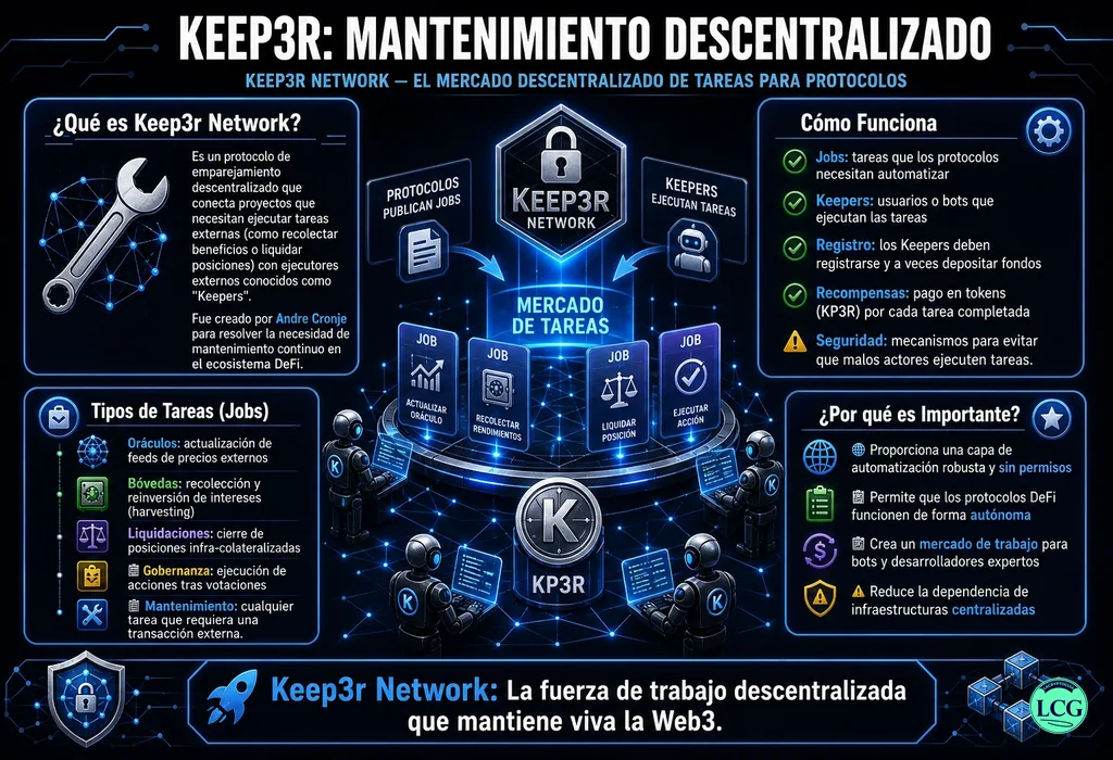 Infograf&iacute;a explicativa sobre Keep3R Network en blockchain y crypto