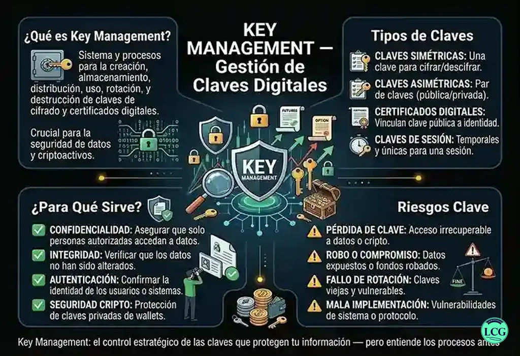 Infografía explicativa sobre Key Management en blockchain y crypto