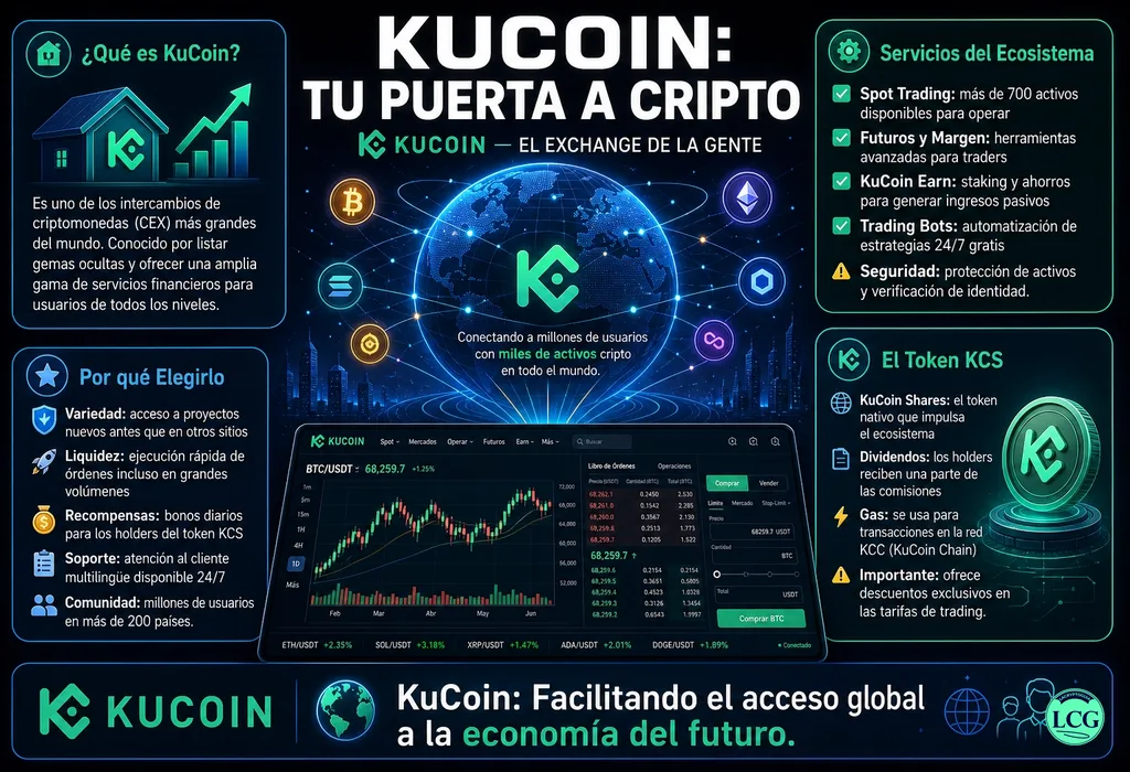 Infograf&iacute;a explicativa sobre Kucoin en blockchain y crypto