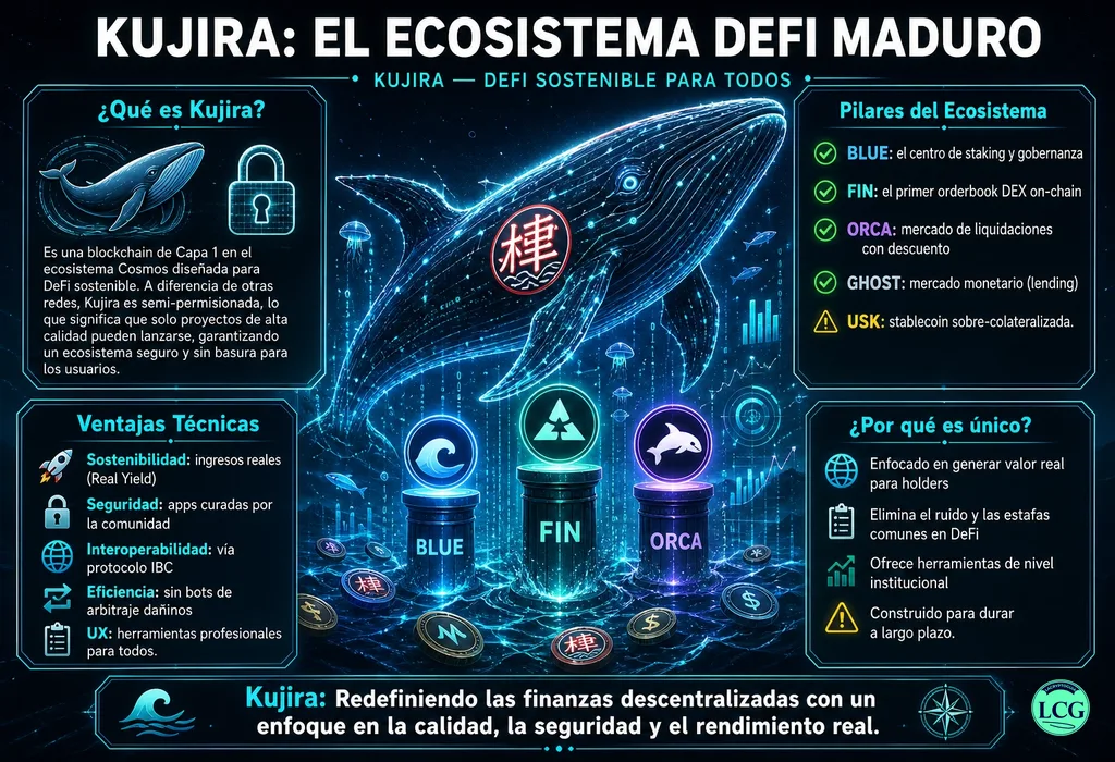 Infograf&iacute;a explicativa sobre Kujira en blockchain y crypto