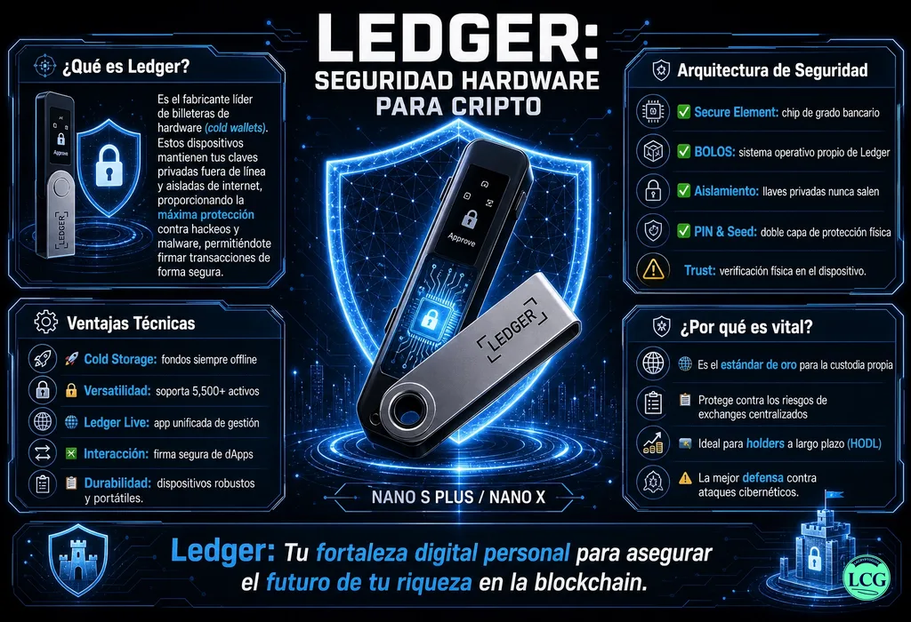 Infograf&iacute;a explicativa sobre Ledger en blockchain y crypto