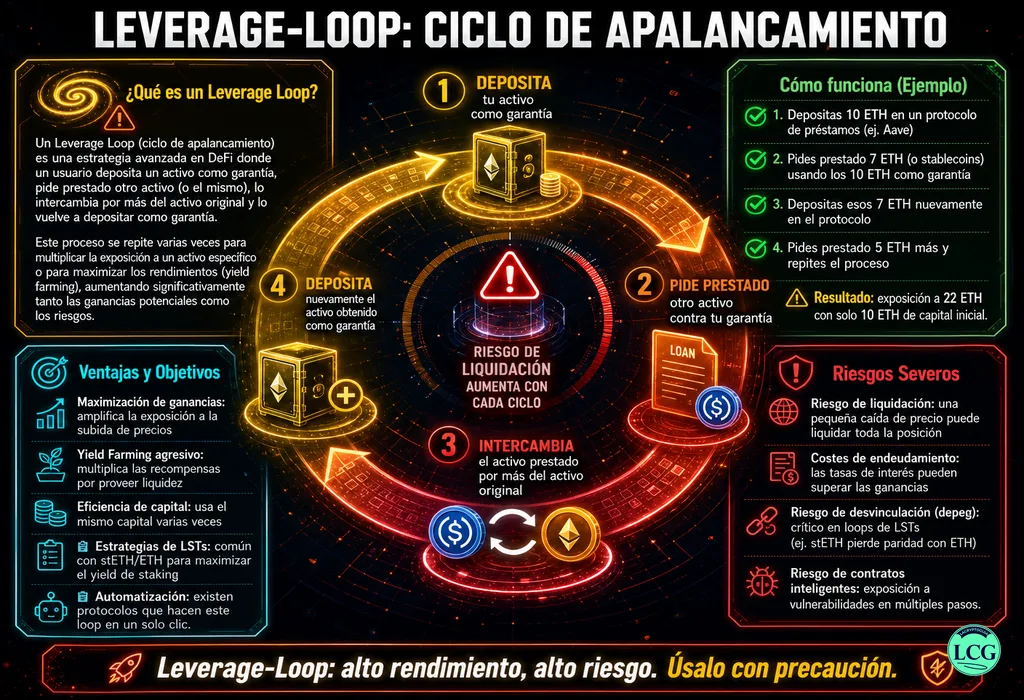 Infograf&iacute;a explicativa sobre Leverage Loop en blockchain y crypto
