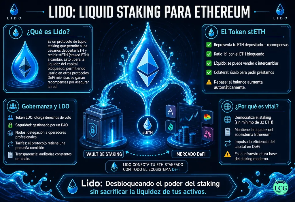 Infograf&iacute;a explicativa sobre Lido (Ldo) en blockchain y crypto