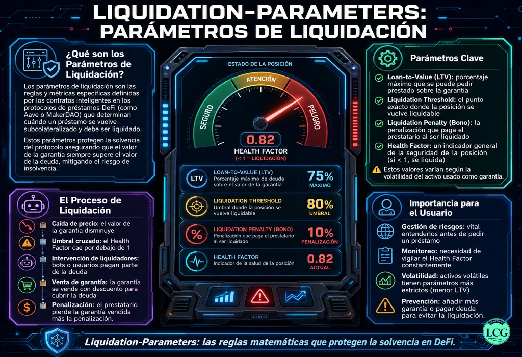 Infograf&iacute;a explicativa sobre Liquidation Parameters en blockchain y crypto