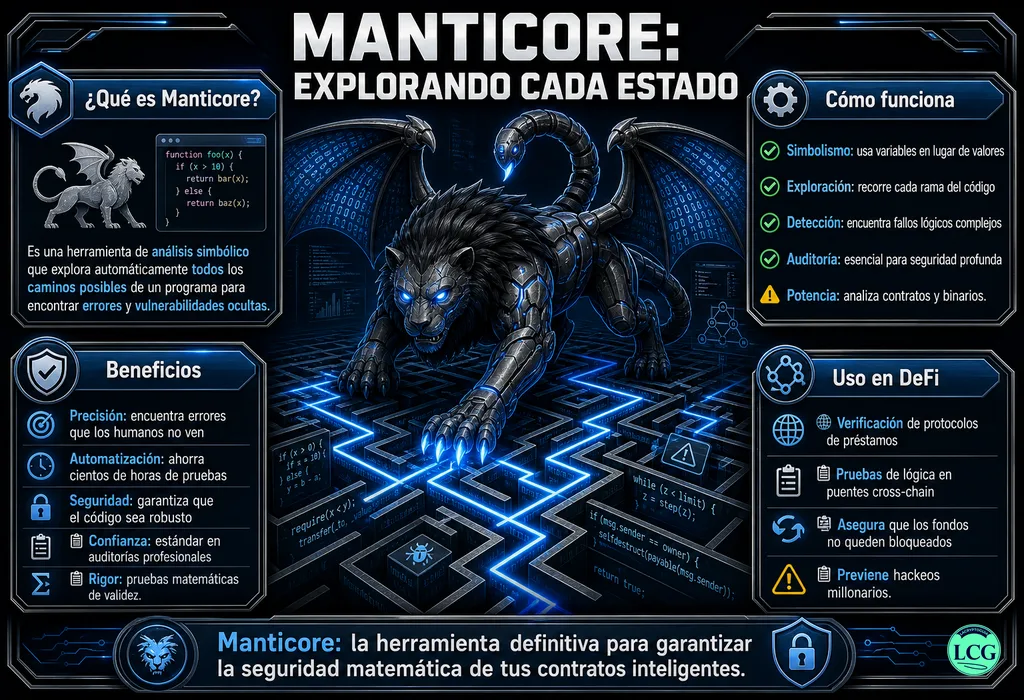 Infograf&iacute;a explicativa sobre Manticore en blockchain y crypto