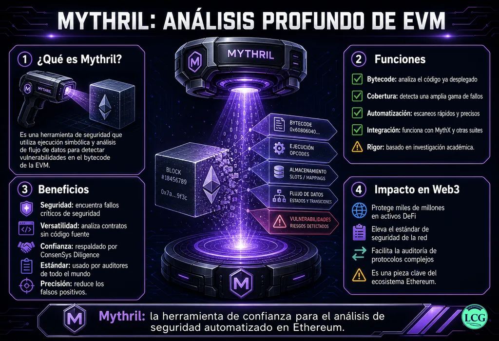 Infograf&iacute;a explicativa sobre Mythril en blockchain y crypto