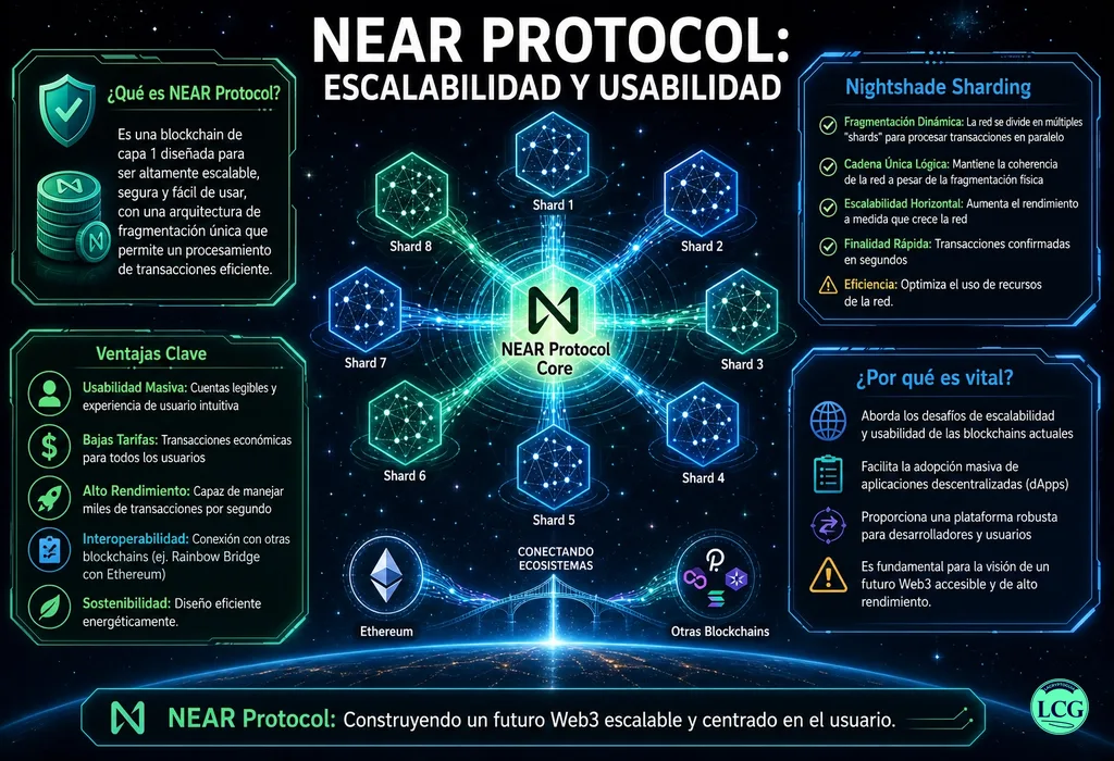 Infografía explicativa sobre Near Protocol en blockchain y crypto