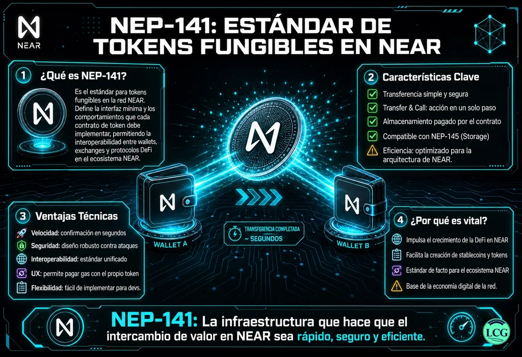 Infograf&iacute;a explicativa sobre Nep 141 (Near) en blockchain y crypto