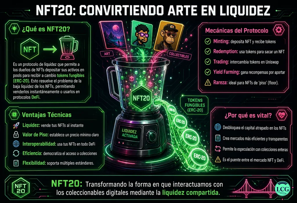 Infograf&iacute;a explicativa sobre Nft20 en blockchain y crypto