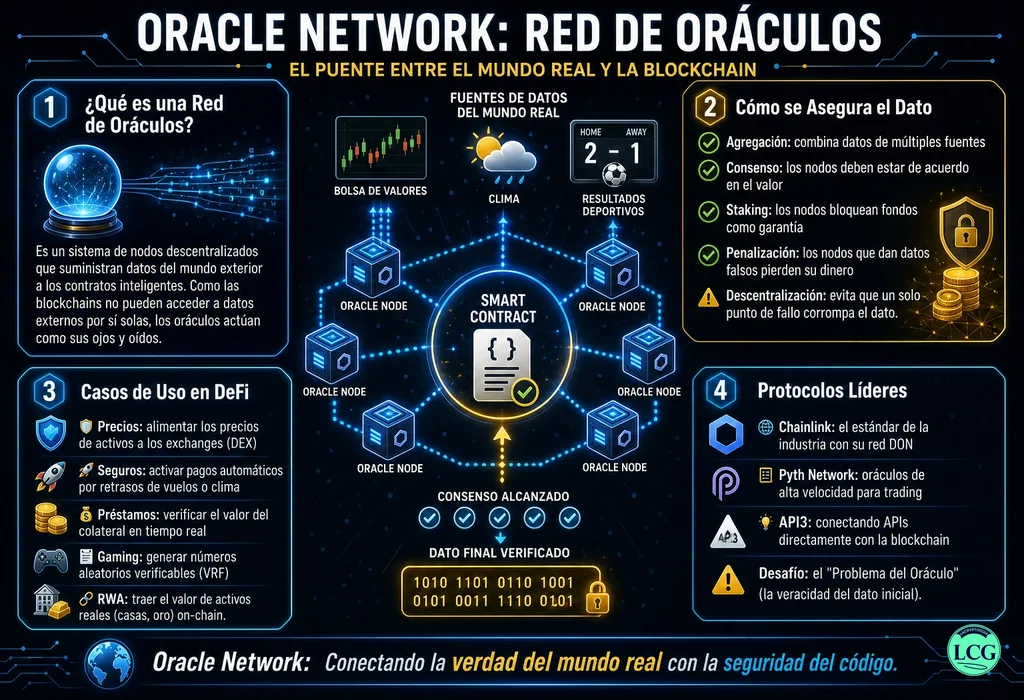 Infograf&iacute;a explicativa sobre Oracle Network en blockchain y crypto