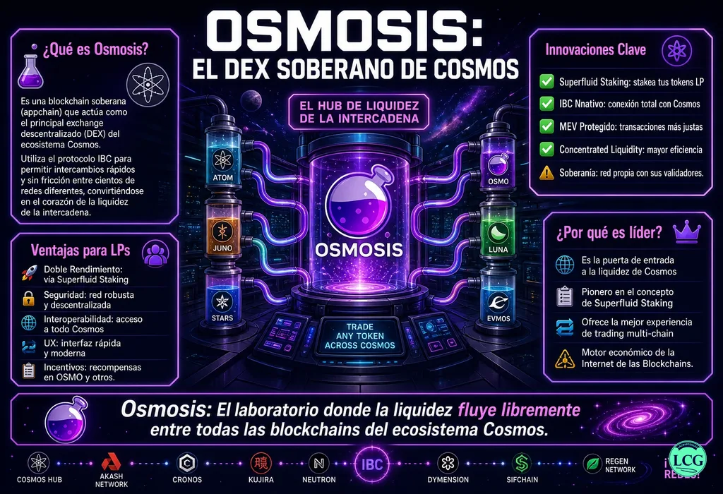 Infograf&iacute;a explicativa sobre Osmosis en blockchain y crypto