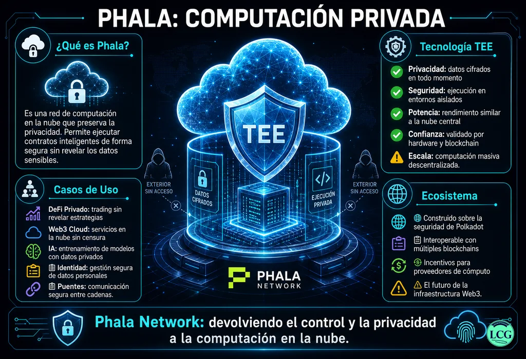Infograf&iacute;a explicativa sobre Phala Network en blockchain y crypto