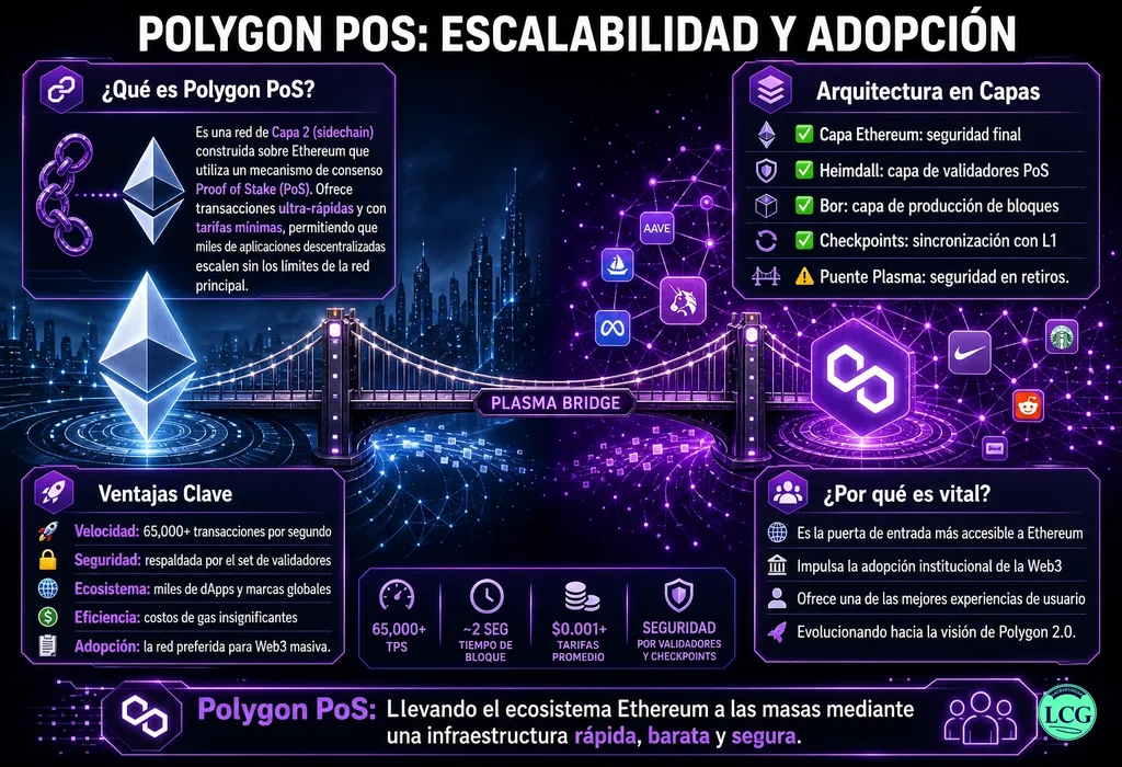 Infograf&iacute;a explicativa sobre Polygon Pos en blockchain y crypto