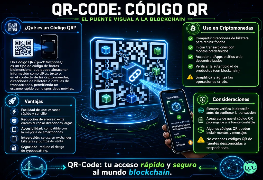 Infograf&iacute;a explicativa sobre Qr Code en blockchain y crypto