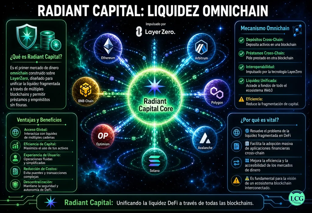 Infograf&iacute;a explicativa sobre Radiant Capital en blockchain y crypto