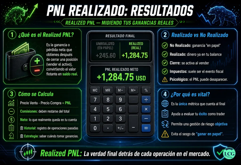 Infograf&iacute;a explicativa sobre Realized Pnl en blockchain y crypto