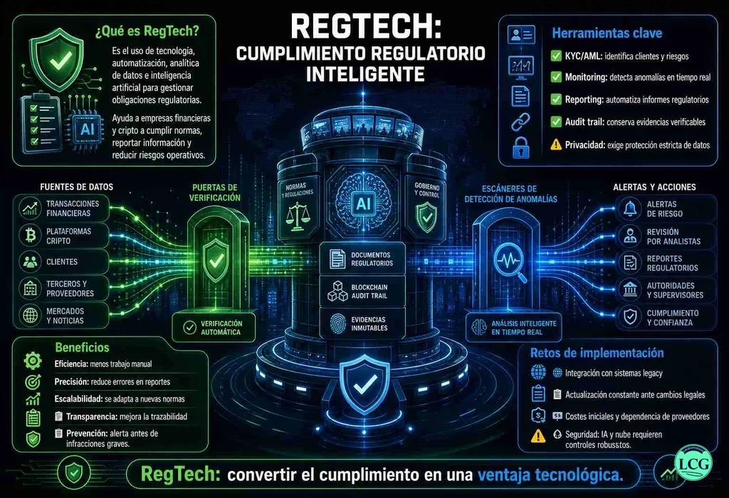 Infograf&iacute;a explicativa sobre Regtech en blockchain y crypto