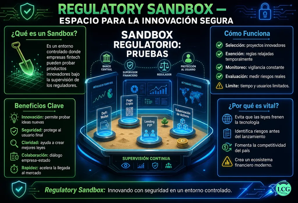 Infograf&iacute;a explicativa sobre Regulatory Sandbox en blockchain y crypto