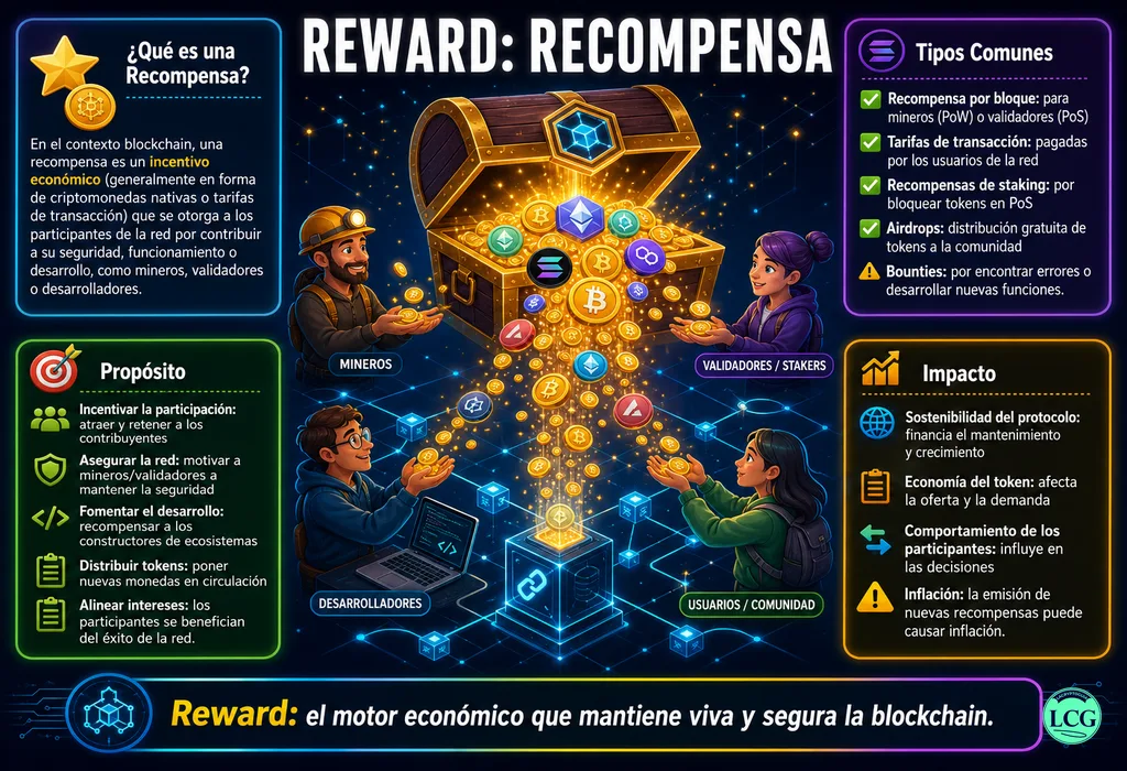 Infografía explicativa sobre Reward en blockchain y crypto