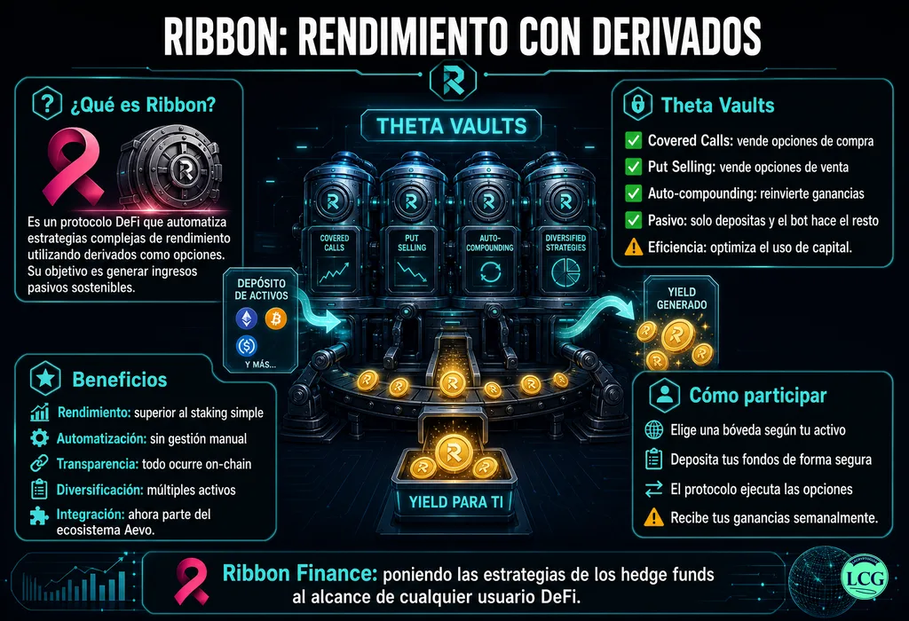 Infograf&iacute;a explicativa sobre Ribbon Finance en blockchain y crypto