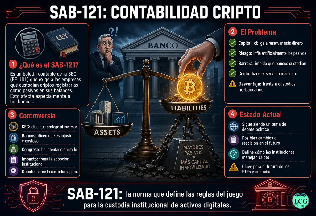 Infograf&iacute;a explicativa sobre Sab 121 en blockchain y crypto