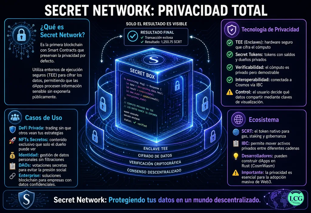 Infograf&iacute;a explicativa sobre Secret Network en blockchain y crypto