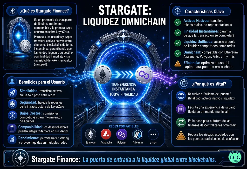 Infograf&iacute;a explicativa sobre Stargate Finance en blockchain y crypto