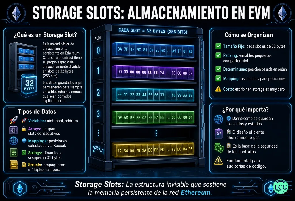 Infografía explicativa sobre Storage Slot en blockchain y crypto
