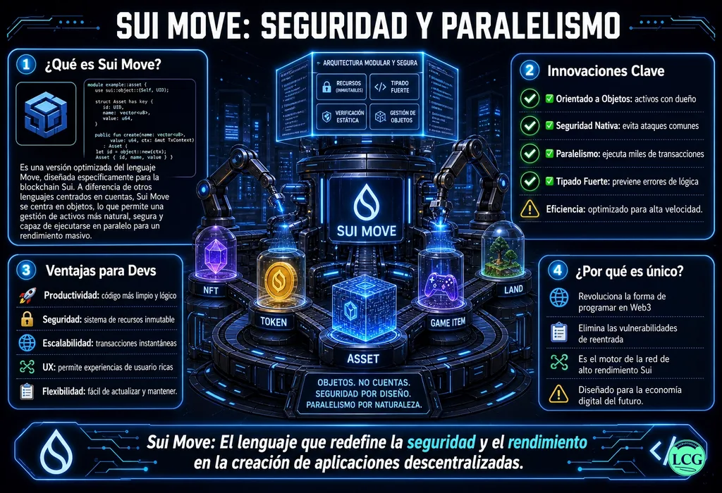 Infograf&iacute;a explicativa sobre Sui Move en blockchain y crypto